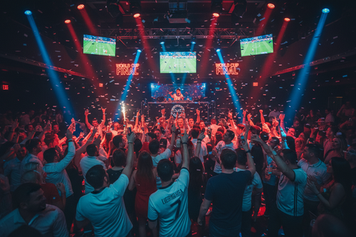 VIP nightclub party with World Cup fans celebrating in Brooklyn